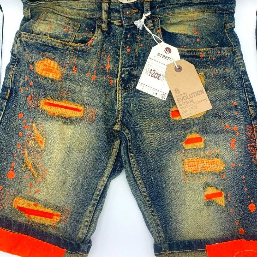 Evolution In Design Boys' Paint Splatter Denim Shorts - light tint, 20 (Big Boys